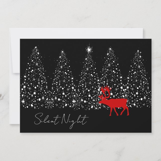 Cartes Pour Fêtes Annuelles Moderne Photo de Noël : Renne et Arbres sur Fond N (Devant)