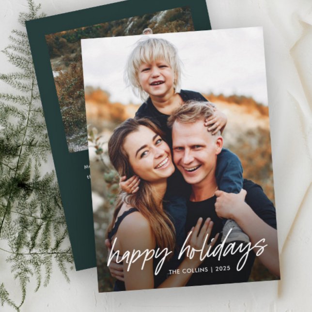 Cartes Pour Fêtes Annuelles Moderne photo lettrage main 2  (Simple Hand Lettered 2 Photo Holiday Cards.)