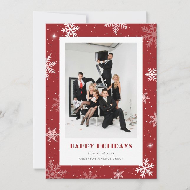 Cartes Pour Fêtes Annuelles Moderne Red Snowflake Photo Entreprise (Devant)