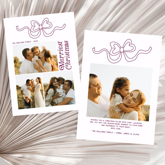 Cartes Pour Fêtes Annuelles Moderne Retro Bow Joyeux Noël Photo Holiday (Créateur téléchargé)