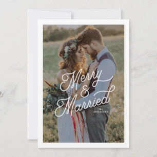 Cartes Pour Fêtes Annuelles Moderne Retro Merry et Marié Photo Bold Script