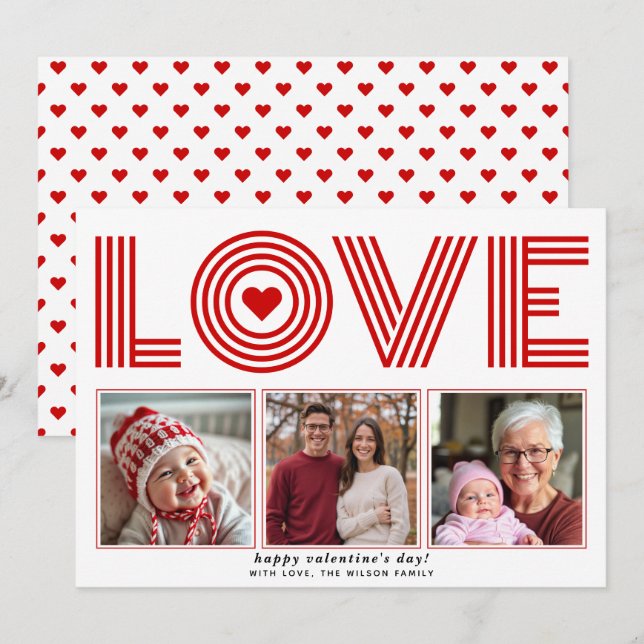 Cartes Pour Fêtes Annuelles Moderne rouge AMOUR Valentines Jour photo coeur (Devant / Derrière)