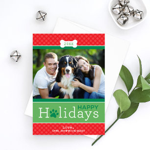 Cartes Pour Fêtes Annuelles Moderne Rouge Vert Chien Chien Chien Thème Joyeux 
