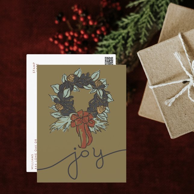 Cartes Pour Fêtes Annuelles Moderne Rustique Noël Joie Botanique Wreath (Créateur téléchargé)