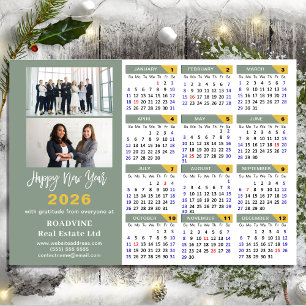 Cartes Pour Fêtes Annuelles Moderne Sage Green 2026 Calendrier Business Minima