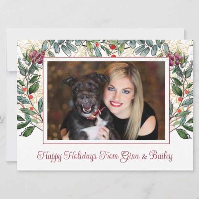 Cartes Pour Fêtes Annuelles Moderne Simple Élégant Noël Femme Chien Photo  (Devant)