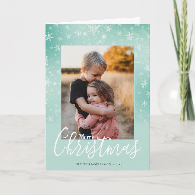 Cartes Pour Fêtes Annuelles Moderne simple neige vert Joyeux Noël Photo (Devant)