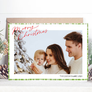 Cartes Pour Fêtes Annuelles Moderne tendance simple Green Check Plaid photo