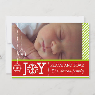 Cartes Pour Fêtes Annuelles Moderne vert, rayures blanches JOY Christmas Group
