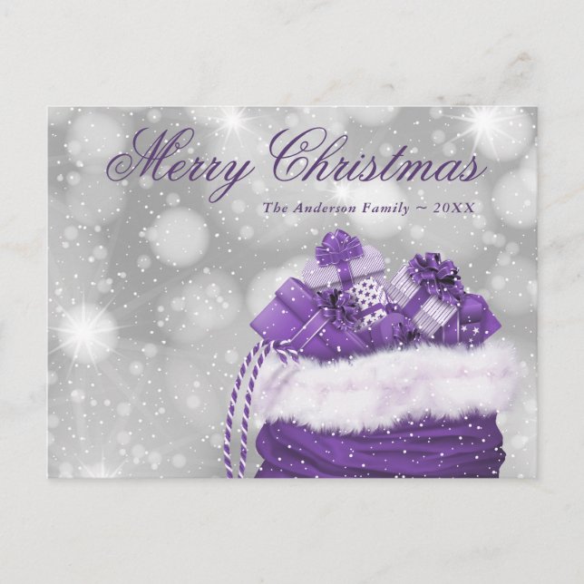 Cartes Pour Fêtes Annuelles Moderne violet Joyeux Noël Neige présente (Devant)