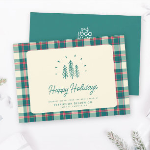 Cartes Pour Fêtes Annuelles Moderne Whimsical Rustique Arbres Rétro Plaid Busi