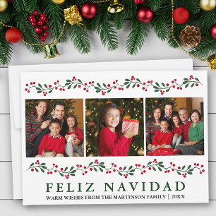 Cartes Pour Fêtes Annuelles Modernité de la végétation Baies Feliz Navidad 3 P