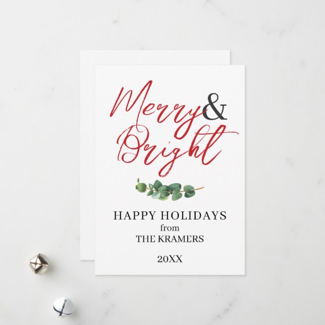 Cartes Pour Fêtes Annuelles Modernité Verte Joyeuse et Lumineuse (Devant/Arrière en situation)