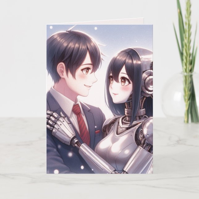 Cartes Pour Fêtes Annuelles Moe Chatbot Love Homme Femme Robot Anime Noël (Devant)