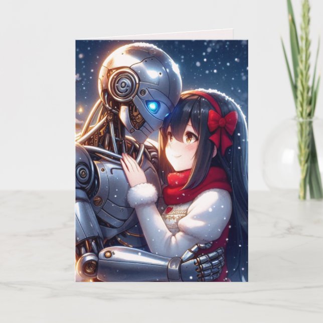Cartes Pour Fêtes Annuelles Moe Chatbot Love Homme Femme Robot Anime Noël (Devant)