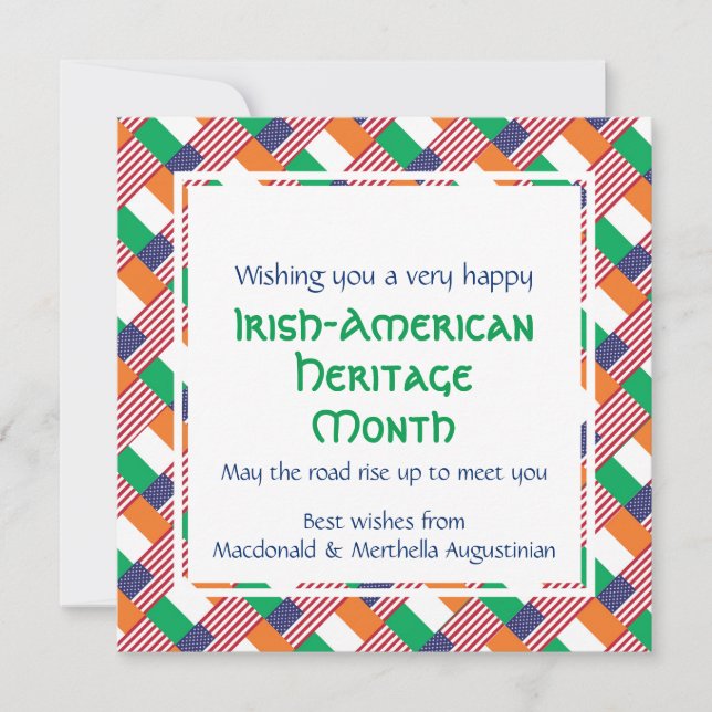CARTES POUR FÊTES ANNUELLES MOIS DU PATRIMOINE IRLANDAIS-AMÉRICAIN (Devant)