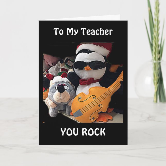CARTES POUR FÊTES ANNUELLES MON ENSEIGNANT-H0PE Y0UR CHRITMAS "R0CKS"-VOUS ROC (Devant)