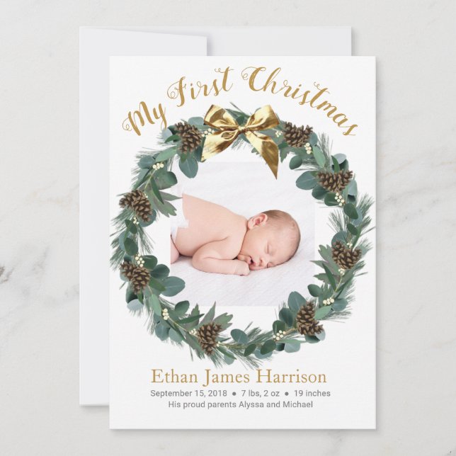 Cartes Pour Fêtes Annuelles Mon premier Noël Nouveau bébé Annouement (Devant)