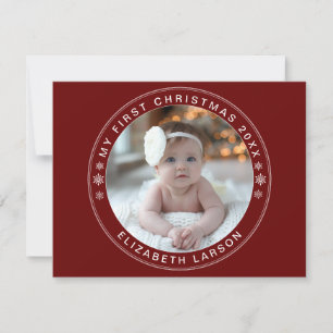 Cartes Pour Fêtes Annuelles Mon premier Noël personnalisé bébé photo rouge
