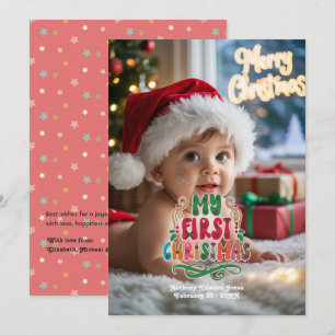 Cartes Pour Fêtes Annuelles "Mon premier Noël" Photo rétro de bébé