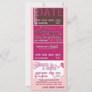Cartes Pour Fêtes Annuelles Mon Valentine "Love Debit Cards"
