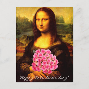 Cartes Pour Fêtes Annuelles Mona Lisa Avec Bouquet De Roses Roses Roses Roses