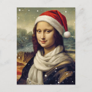 Cartes Pour Fêtes Annuelles Mona Lisa avec un chapeau de Père Noël - ambiance 