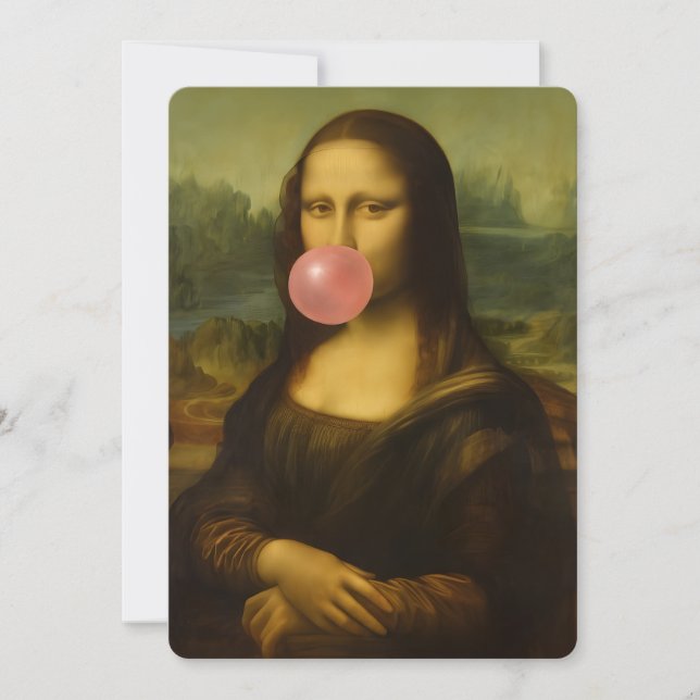 Cartes Pour Fêtes Annuelles Mona Lisa soufflant de bulle rose (Devant)