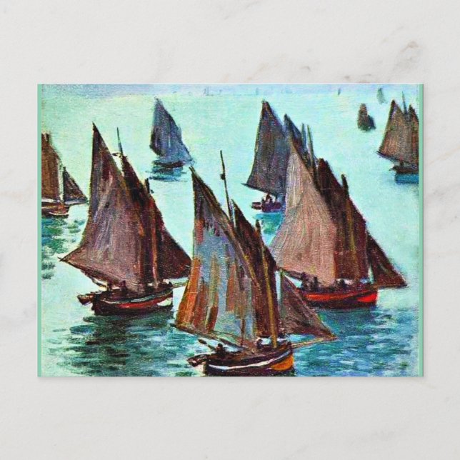 Cartes Pour Fêtes Annuelles Monet - Bateaux de pêche, mer calme, oeuvres d'art (Devant)
