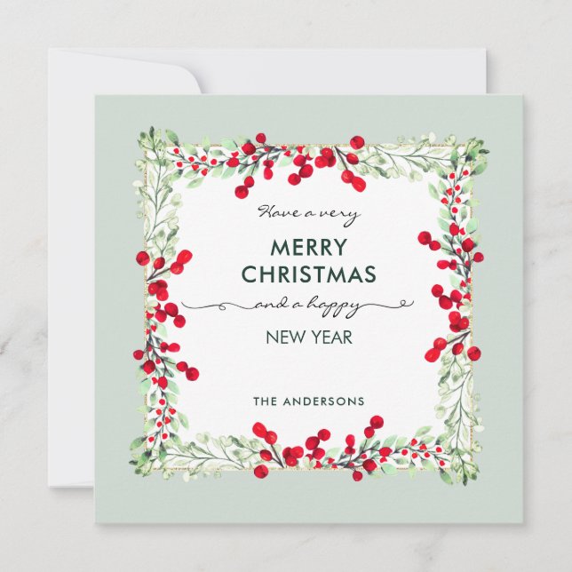 Cartes Pour Fêtes Annuelles Monnaie congelée Green Red Winter Botanical Christ (Devant)