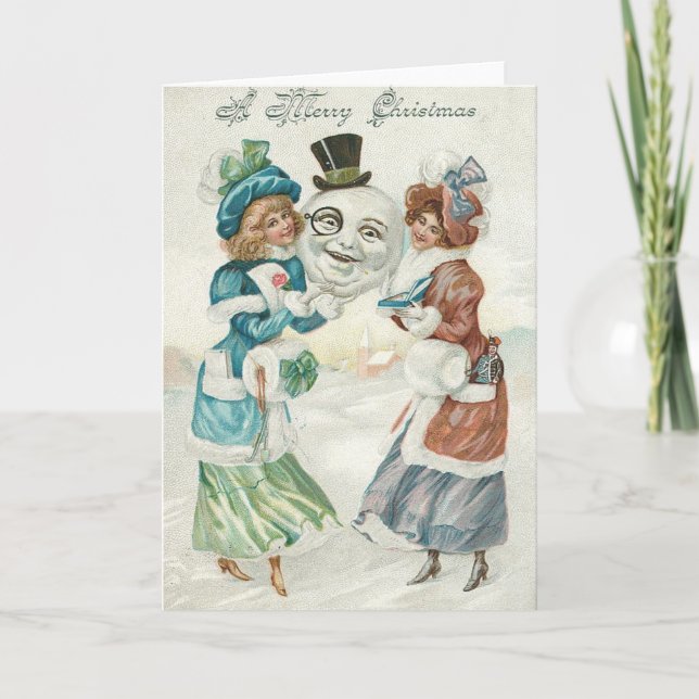 Cartes Pour Fêtes Annuelles Monocle en haut du chapeau de femme Snowman (Devant)