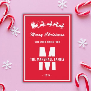 Cartes Pour Fêtes Annuelles Monogramme blanc simple Nom de famille Noël