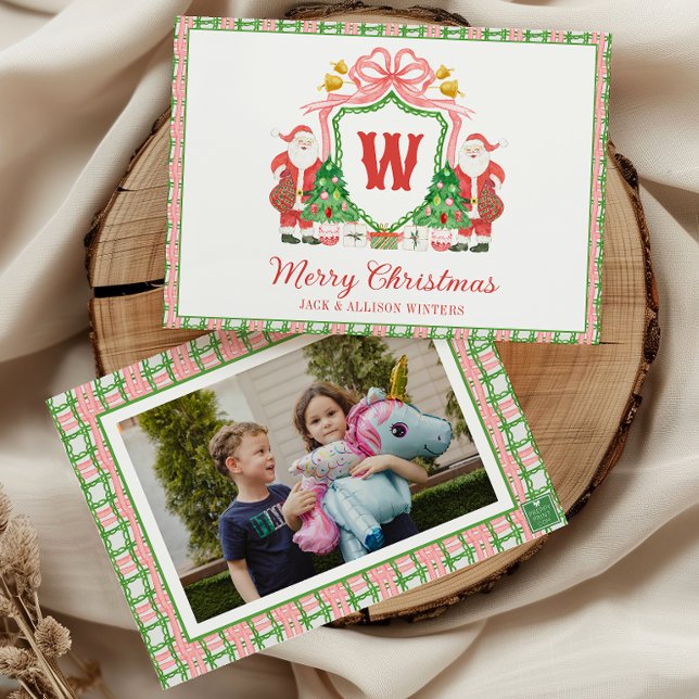 Cartes Pour Fêtes Annuelles Monogramme d'aquarelle initiale Père Noël Crest (Créateur téléchargé)