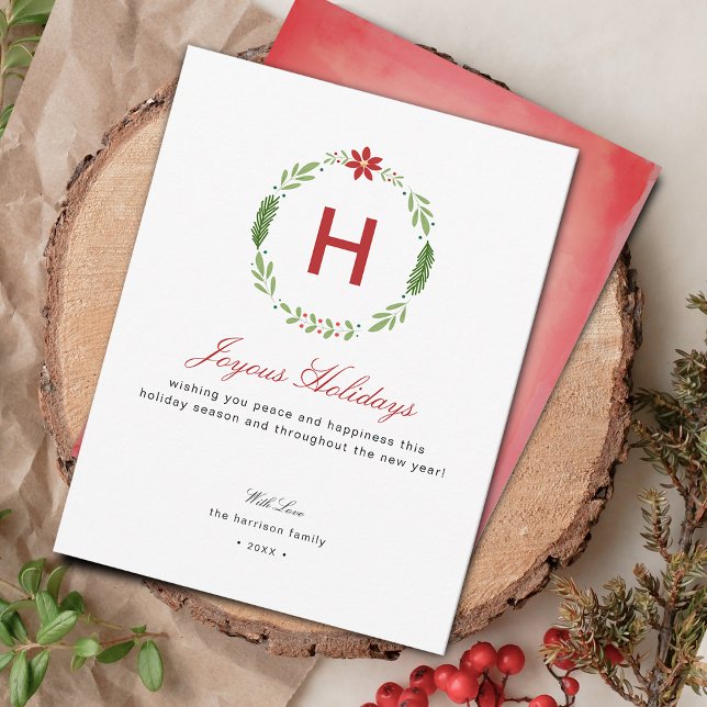 Cartes Pour Fêtes Annuelles Monogramme de couronne moderne (Modern Wreath Monogram Holiday Card)