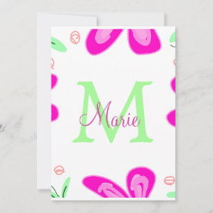 Cartes Pour Fêtes Annuelles monogramme de fleur rose ajouter nom lettre feuill