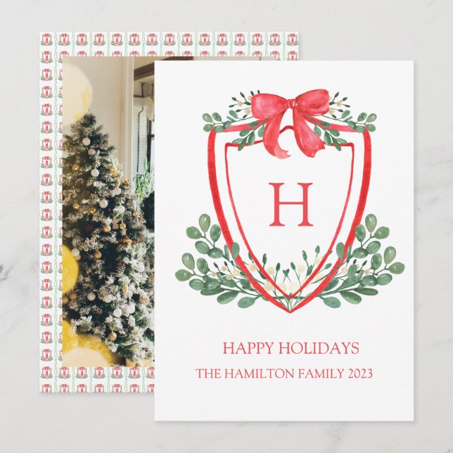 Cartes Pour Fêtes Annuelles Monogramme de la crête de Noël (Devant / Derrière)