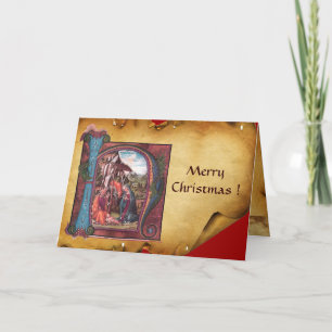 CARTES POUR FÊTES ANNUELLES MONOGRAMME DE LA NATIVITÉ PARCHEMENT DE NOËL