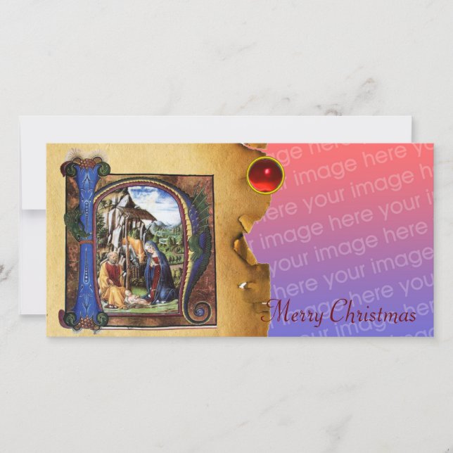 Cartes Pour Fêtes Annuelles MONOGRAMME DE LA NATIVITÉ PARCHEMENT DE NOËL Gem R (Devant)