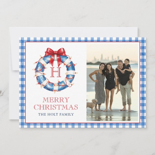 Cartes Pour Fêtes Annuelles Monogramme de Noël côtier En vichy photo (Devant)