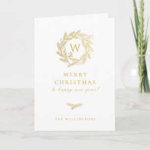 Cartes Pour Fêtes Annuelles Monogramme de Wreath d'hiver d'or