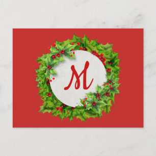 Cartes Pour Fêtes Annuelles Monogramme Holly Berry Wreath