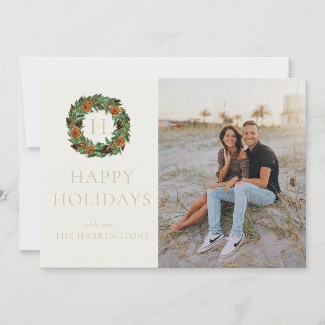 Cartes Pour Fêtes Annuelles Monogramme photo Pine Wire Simple Vacances (Devant)