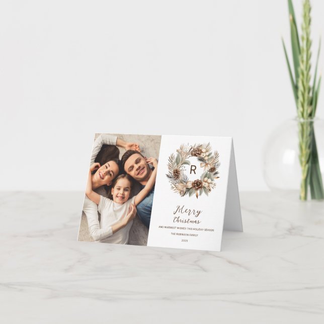 Cartes Pour Fêtes Annuelles Monogramme Pinecone hiver Wire photo de Noël (Devant)