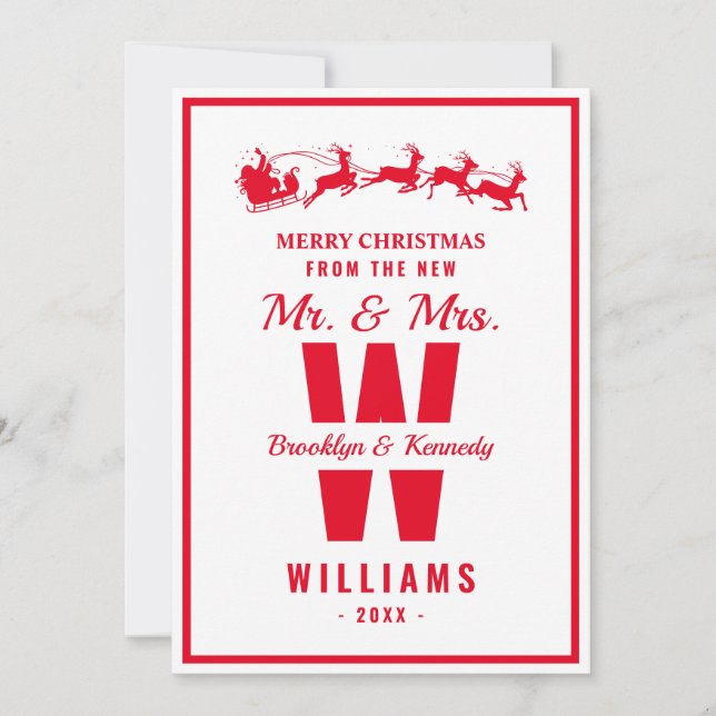 Cartes Pour Fêtes Annuelles Monogramme Rouge Blanc Neuf Maître Et Madame Noël (Devant)