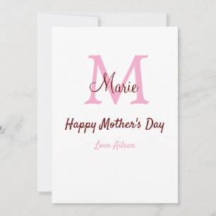 Cartes Pour Fêtes Annuelles monogramme simple minimaliste de la fête des mères