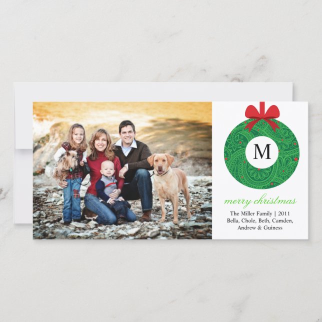 Cartes Pour Fêtes Annuelles Monogramme Wreath (Devant)