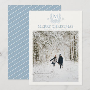 Cartes Pour Fêtes Annuelles Monographie rustique Pewter Blue personnalisé init