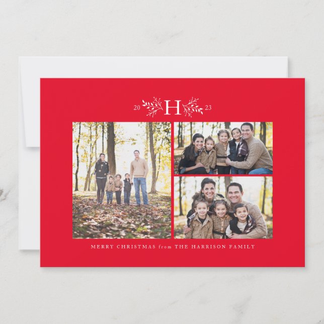 Cartes Pour Fêtes Annuelles Monographie rustique rouge trois photos de Noël (Devant)