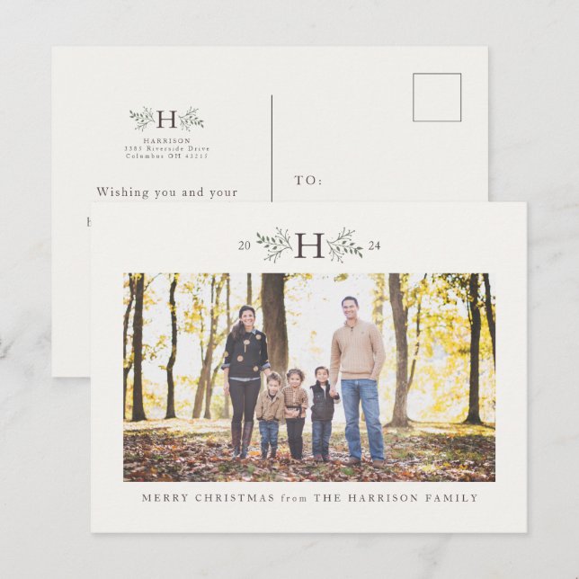 Cartes Pour Fêtes Annuelles Monographie rustique un photo vacances en famille (Devant / Derrière)