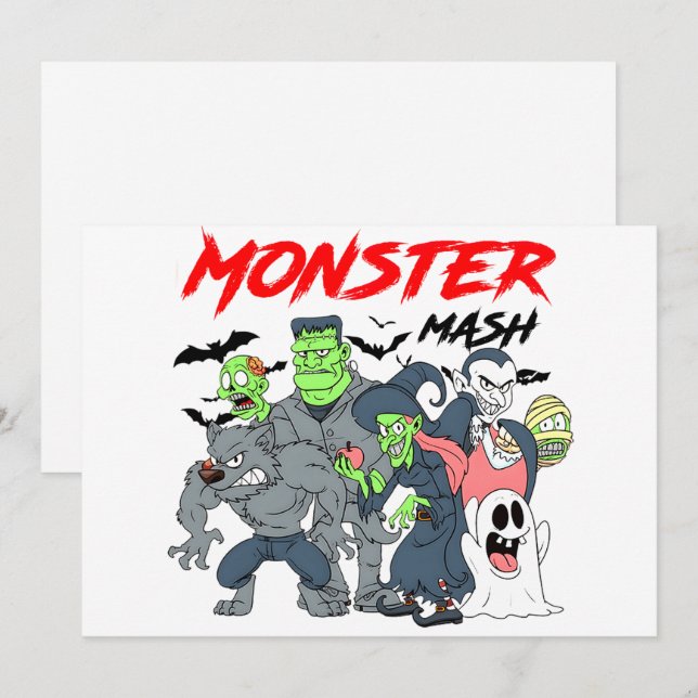 Cartes Pour Fêtes Annuelles Monster Mash Bash — Équipage Éffrayant en mode Par (Devant / Derrière)